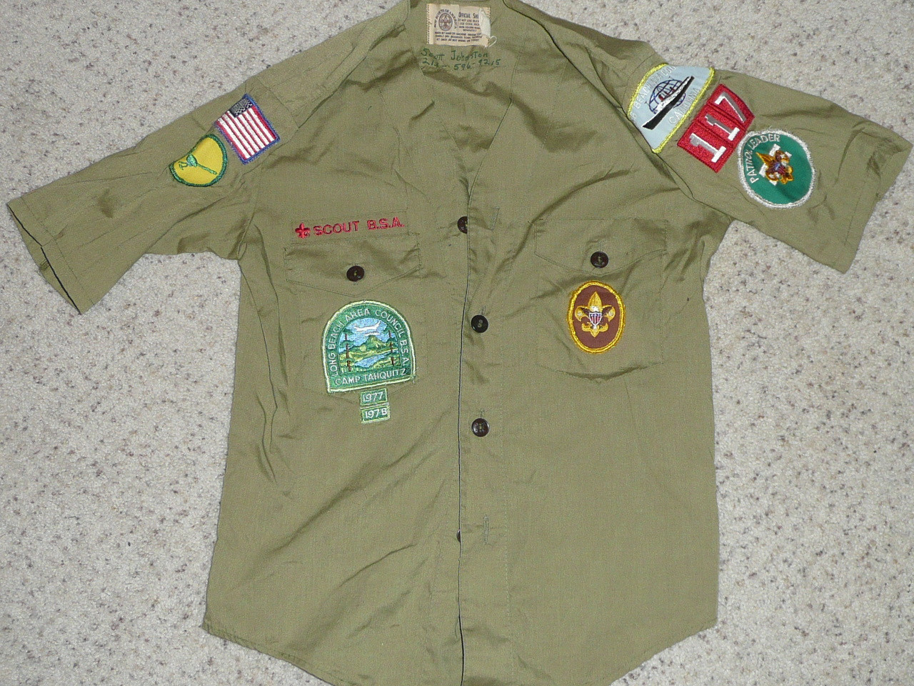 1970's Boy Scout Uniform Shirt with lots of insignia, Long Beach Area