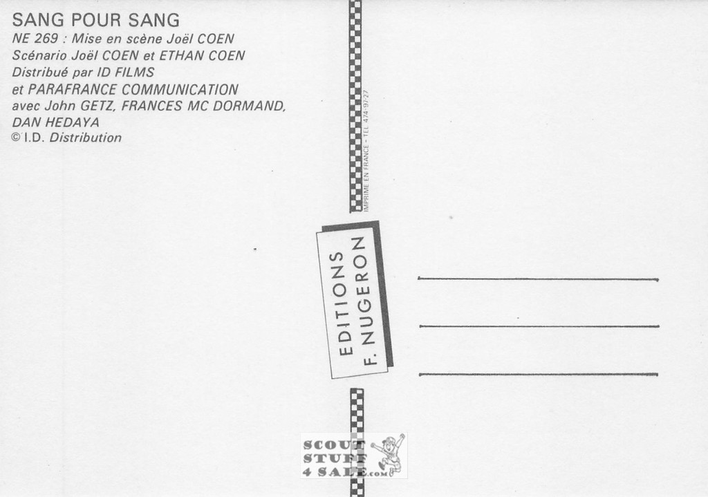 Blood Simple French Movie Poster Postcard, Frances McDormand, Nugeron #NE269