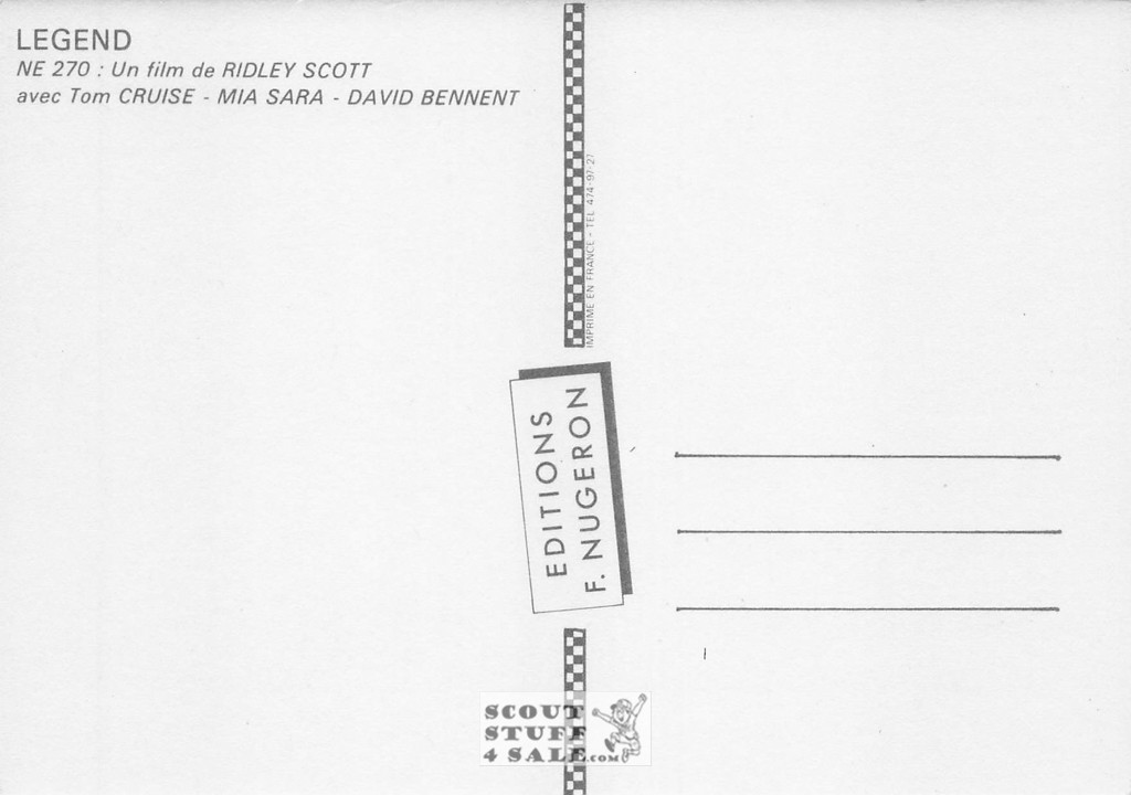 Legend French Movie Poster Postcard, Tom Cruise, Editions Nugeron #NE270