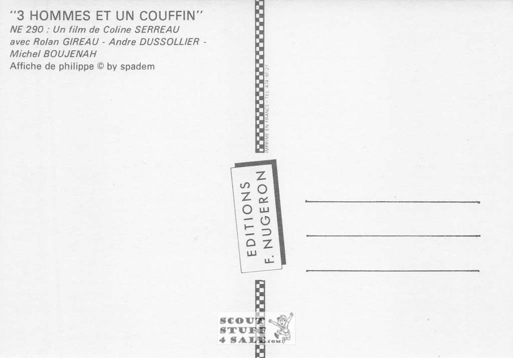 3 Men and a Cradle French Movie Poster Postcard, Editions Nugeron #NE290