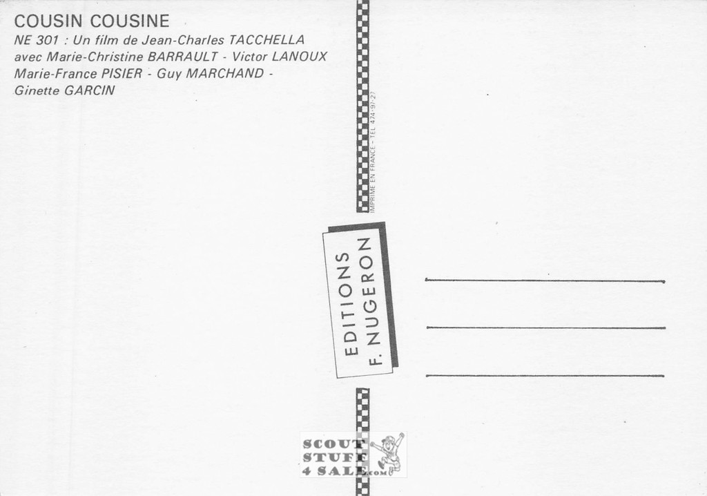 Cousin Cousine French Movie Poster Postcard, Editions Nugeron #NE301