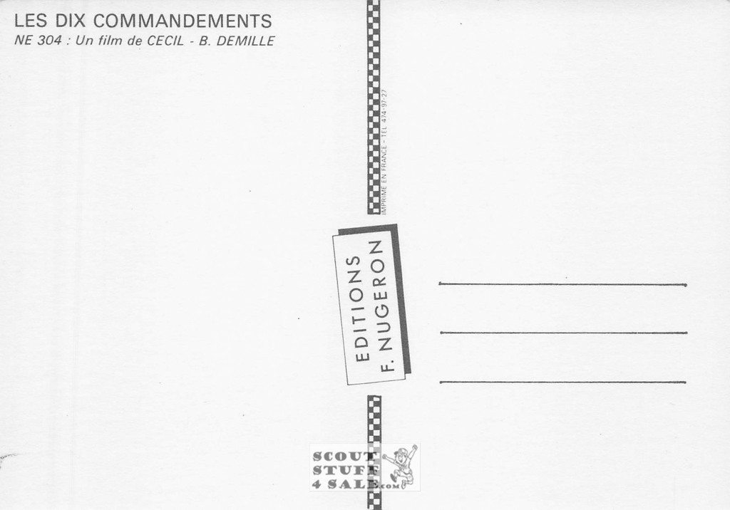 The Ten Commandments French Movie Poster Postcard, Editions Nugeron #NE304