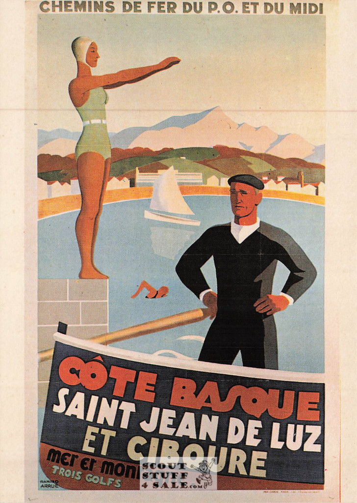 1900's French Travel Promotion Poster on Postcard, Cote Basque, Nugeron #R84