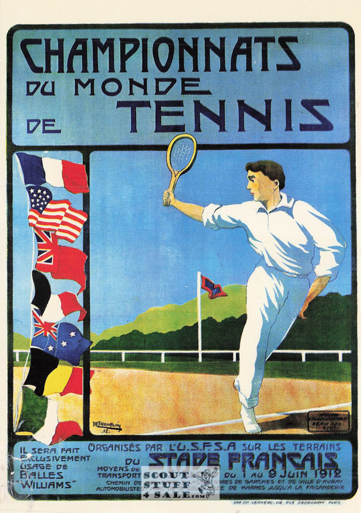 1912 French Sport Promotion Poster on Postcard, Du Monde Tennis, Nugeron #S1