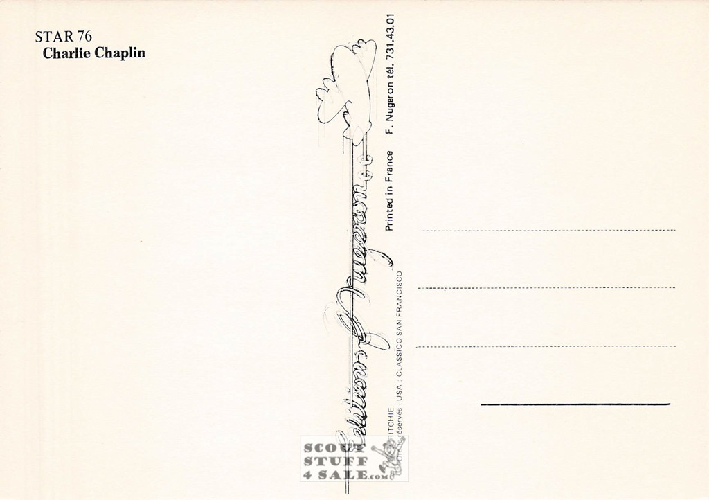 Charlie Chaplin French Postcard, Editions Nugeron #STAR76