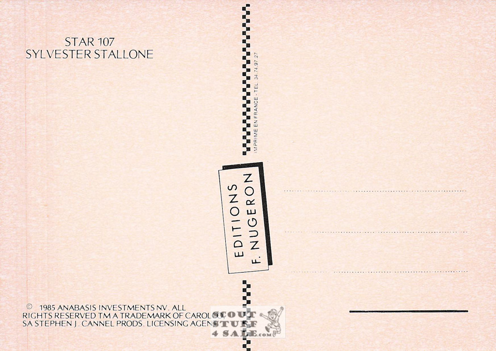 Sylvester Stallone French Postcard, Editions Nugeron #STAR107