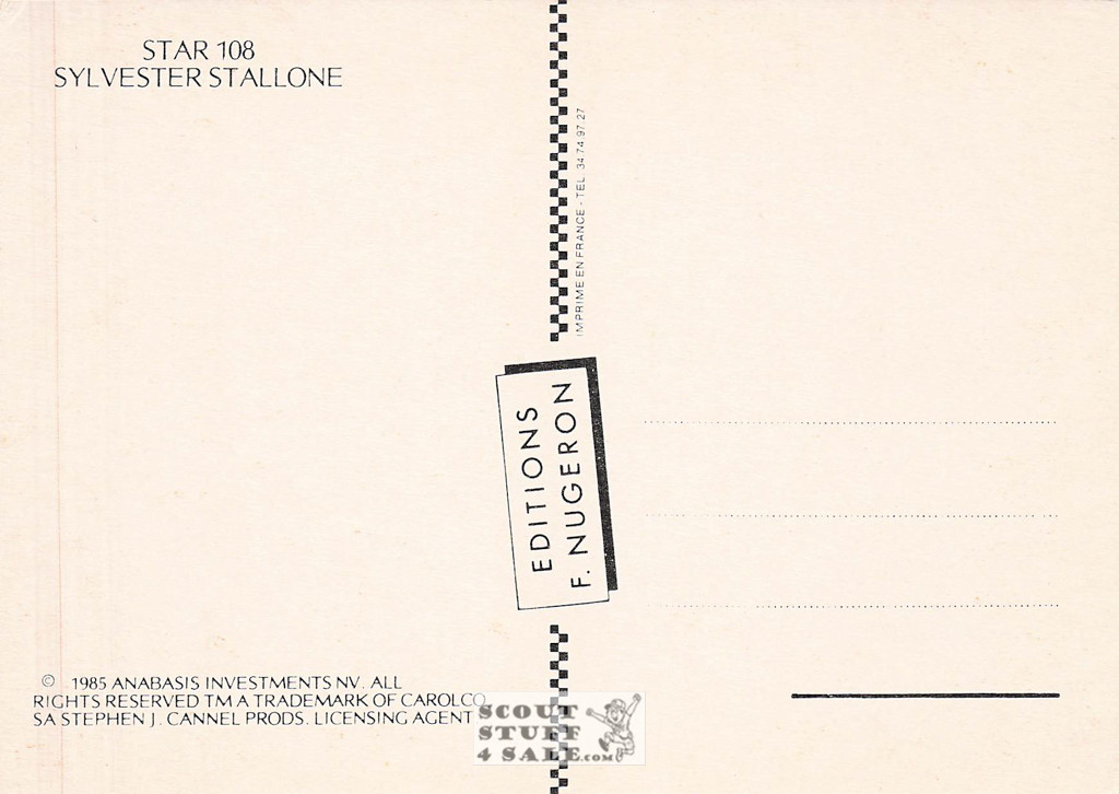 Sylvester Stallone French Postcard, Editions Nugeron #STAR108