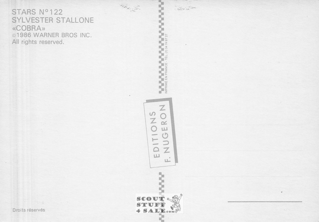 Sylvester Stallone French Postcard, Editions Nugeron #STAR122