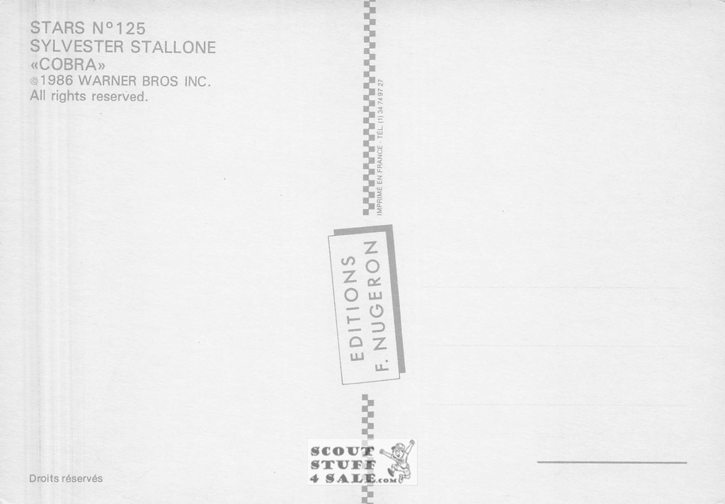 Sylvester Stallone French Postcard, Editions Nugeron #STAR125