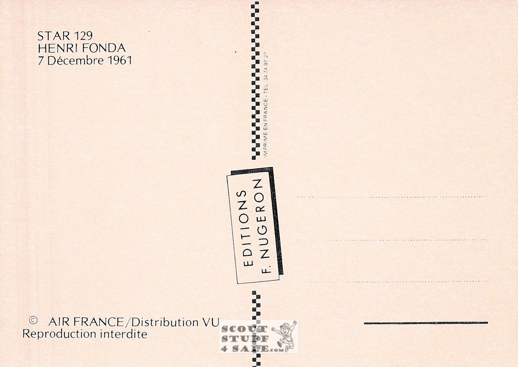 Henry Fonda French Postcard, Editions Nugeron #STAR129