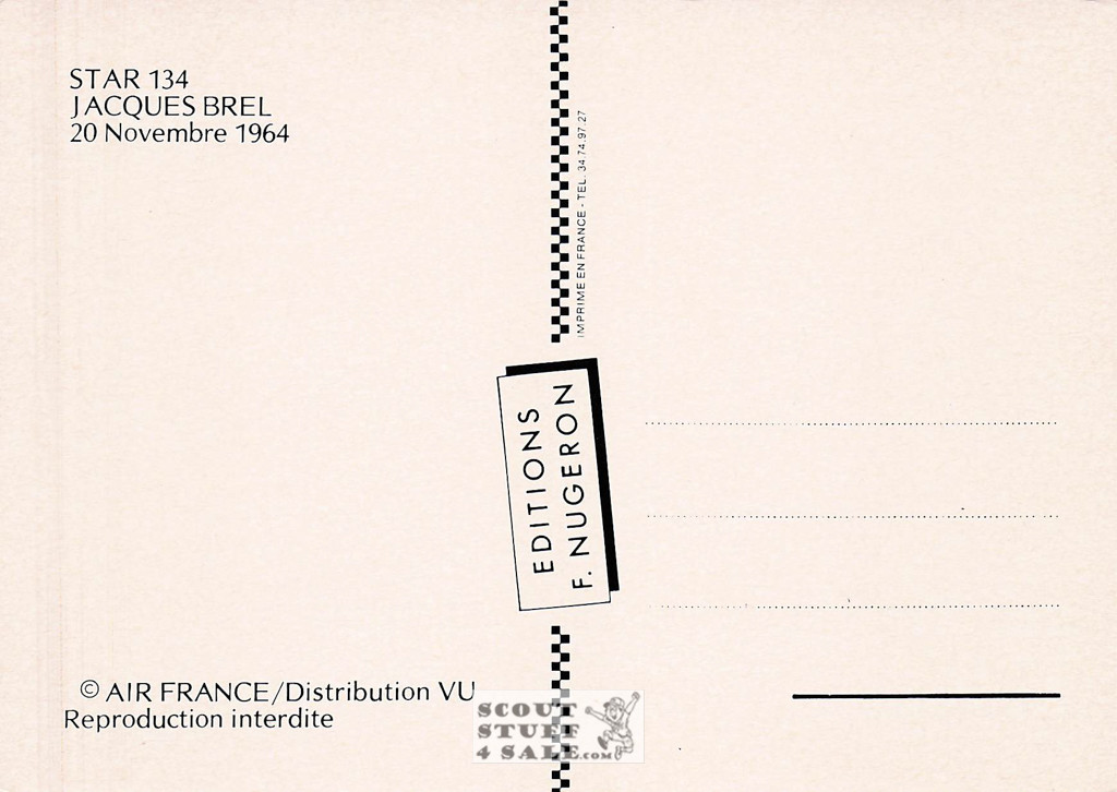 Jacques Brel French Postcard, Editions Nugeron #STAR134