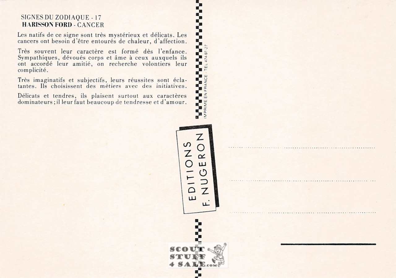 Zodiac Series on Postcards in French, Cancer-Harrison Ford, Editions Nugeron #ZODIAC17