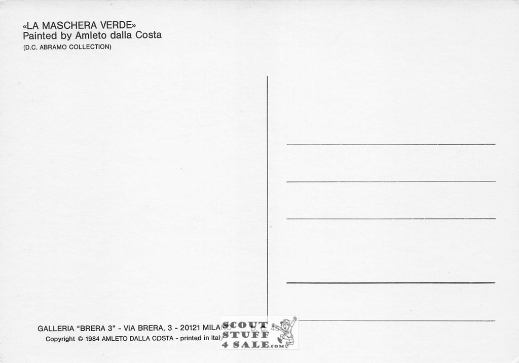 La Maschera Verde - Painting by Amleto Dalla Costa on Postcard, Italian, #DC43