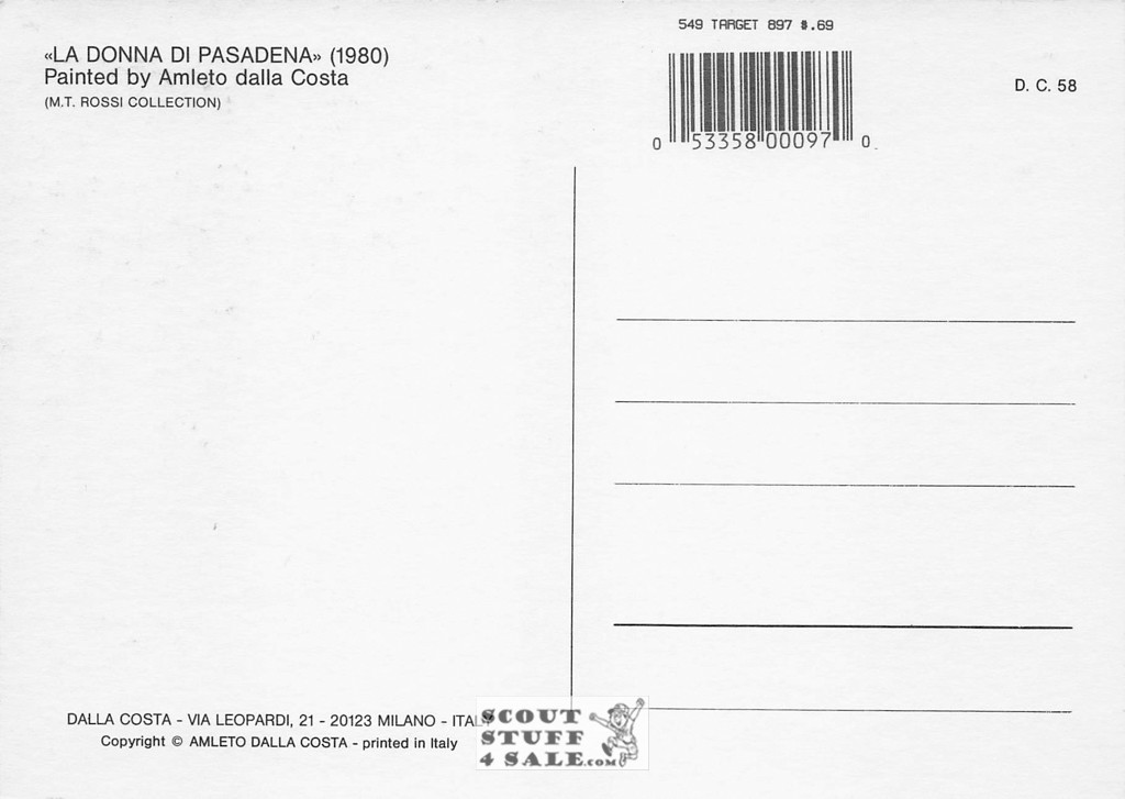 La Donna Di Pasadena - 1980 Painting by Amleto Dalla Costa Postcard, Italian, #DC58