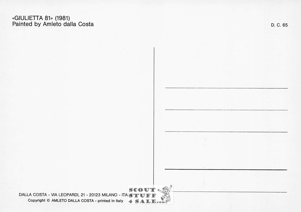 Giulietta 81 - 1981 Painting by Amleto Dalla Costa on Postcard, Italian, #DC65