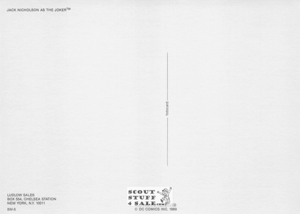 Jack Nicholson as the Joker, Batman Postcard, DC Comics, Ludlow Sales #BM6