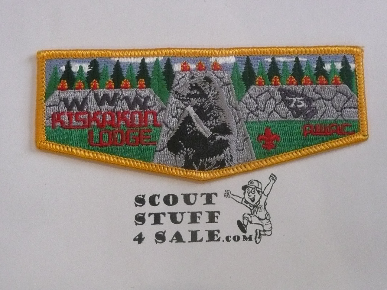 Order of the Arrow Lodge #75 Kiskakon Flap Patch, Gold bdr