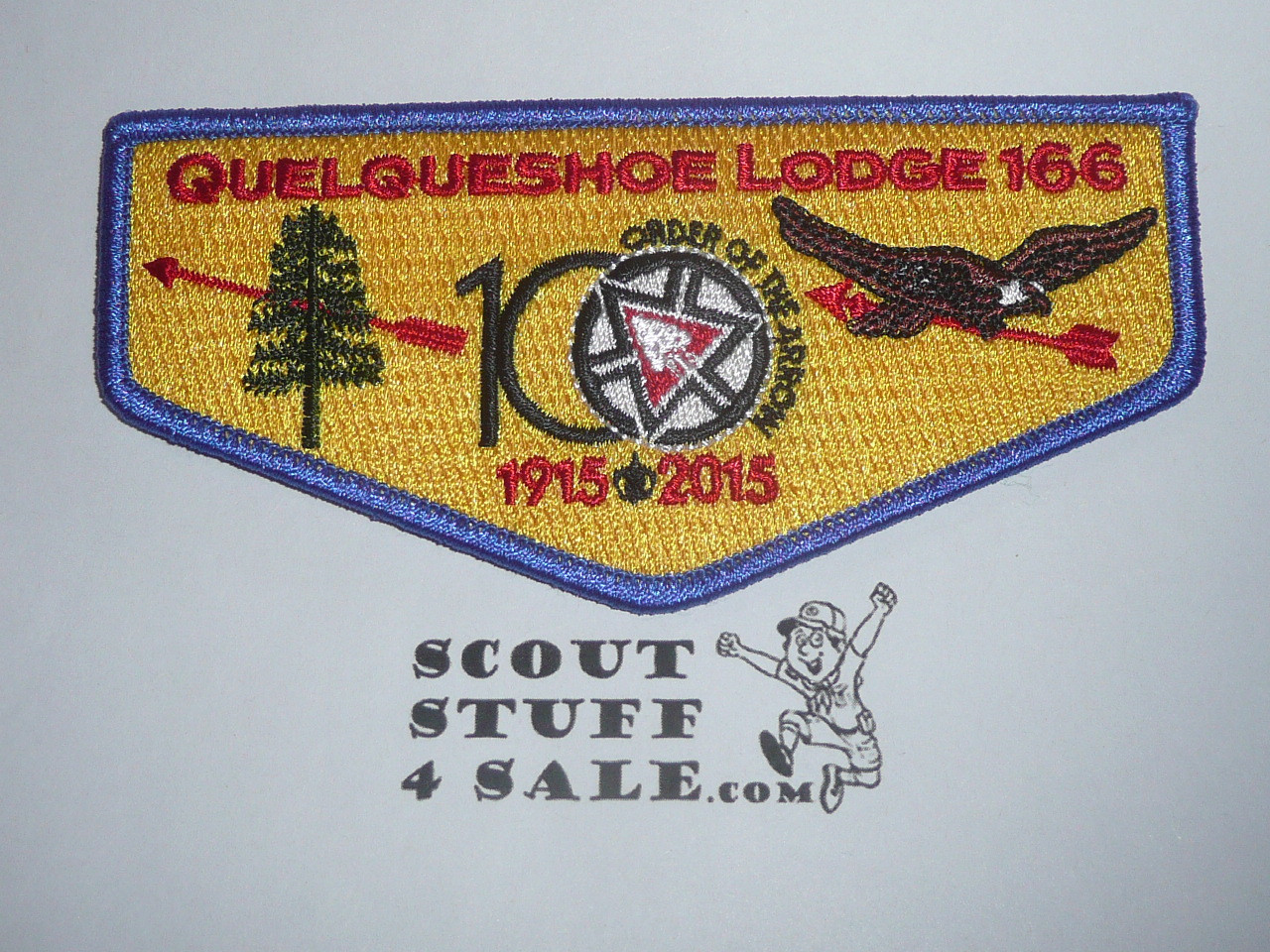 Order of the Arrow Lodge #166 Quelqueshoe 2015 OA 100th Anniversary Flap Patch, Blue Bdr