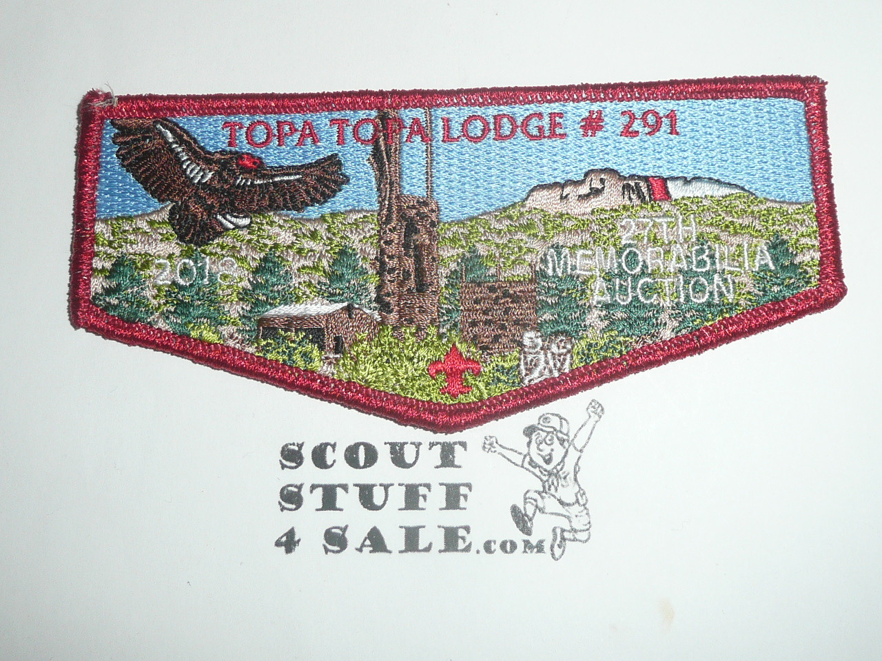 Order of the Arrow Lodge #291 Topa Topa 2018 Memorabilia Auction Flap Patch, red mylar bdr