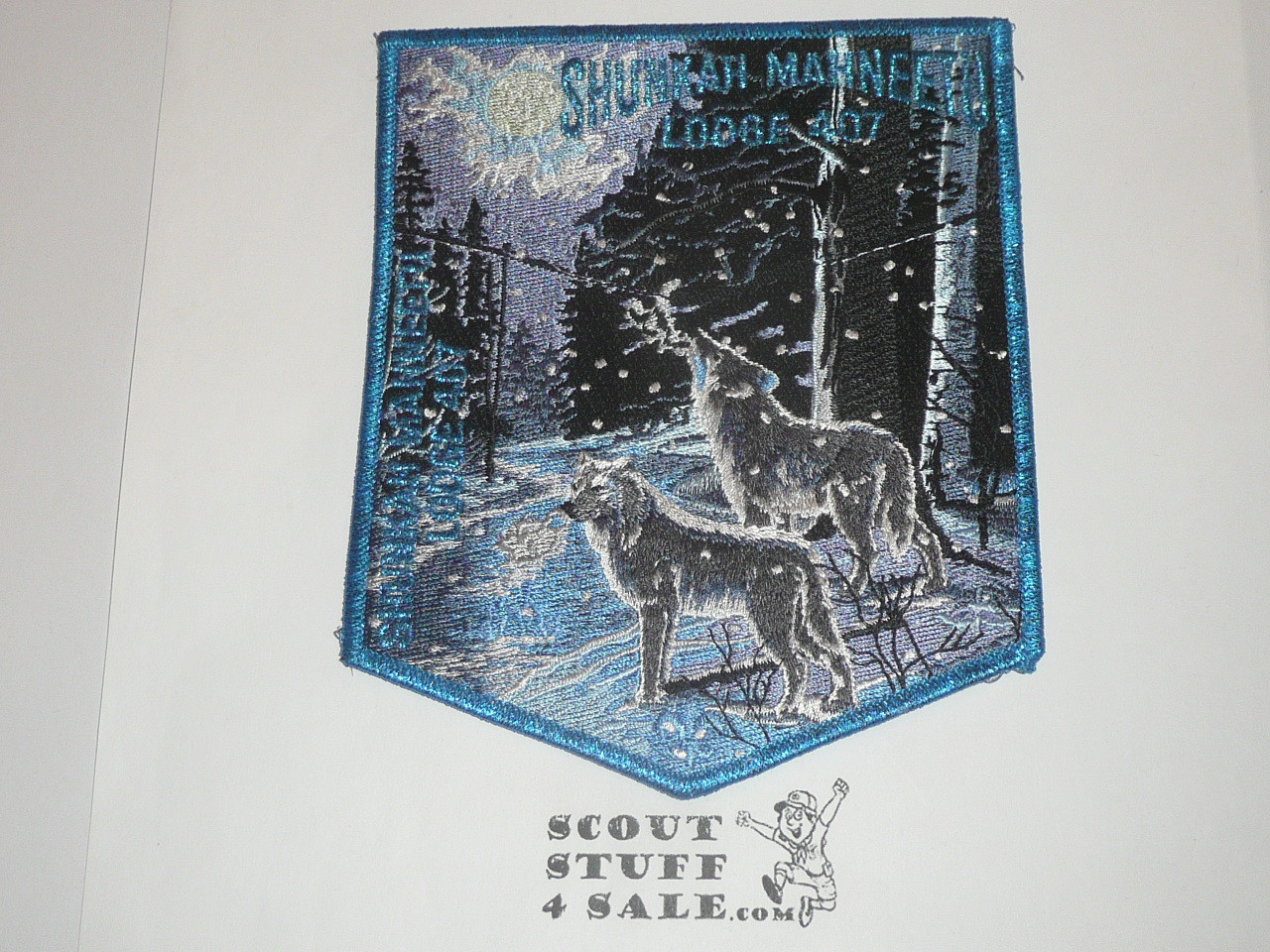 Order of the Arrow Lodge #407 Shunkah Mahneetu 2-piece Flap Patch, blue mylar bdr