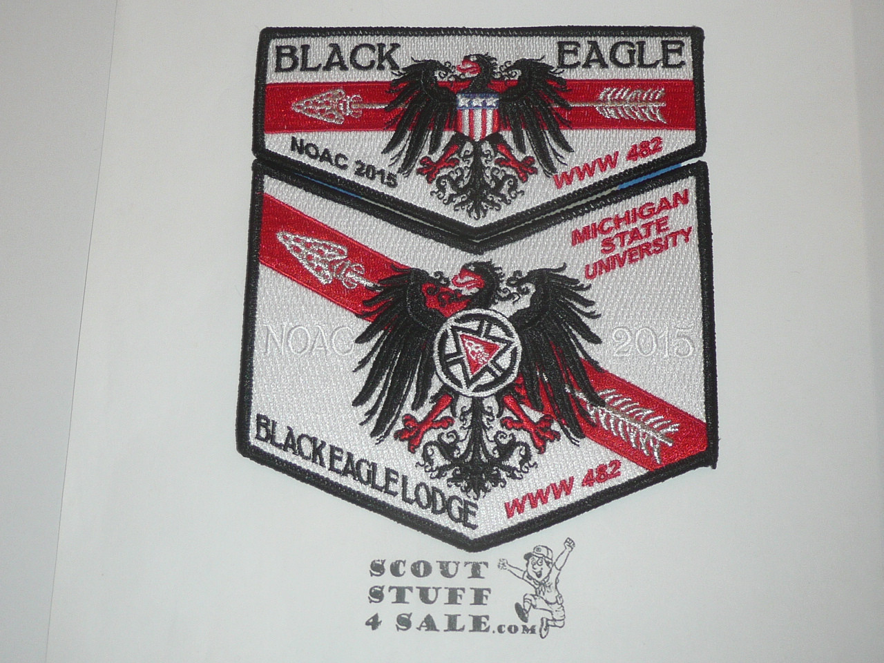 Order of the Arrow Lodge #482 Black Eagle 2015 NOAC 100th Anniversary 2-piece Flap Patch Set