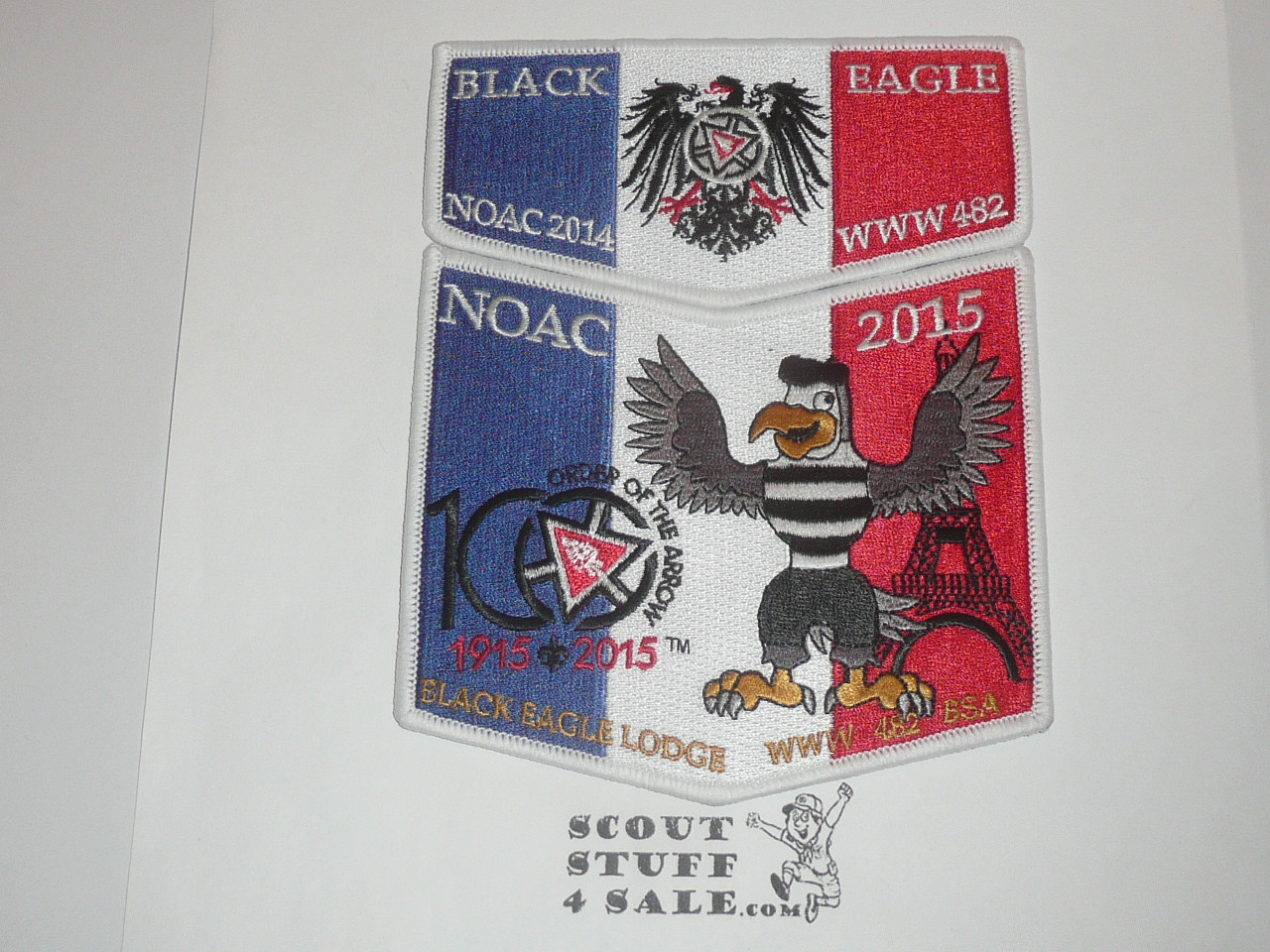 Order of the Arrow Lodge #482 Black Eagle 2015 NOAC 100th Anniversary 2-piece Flap Patch Set #2