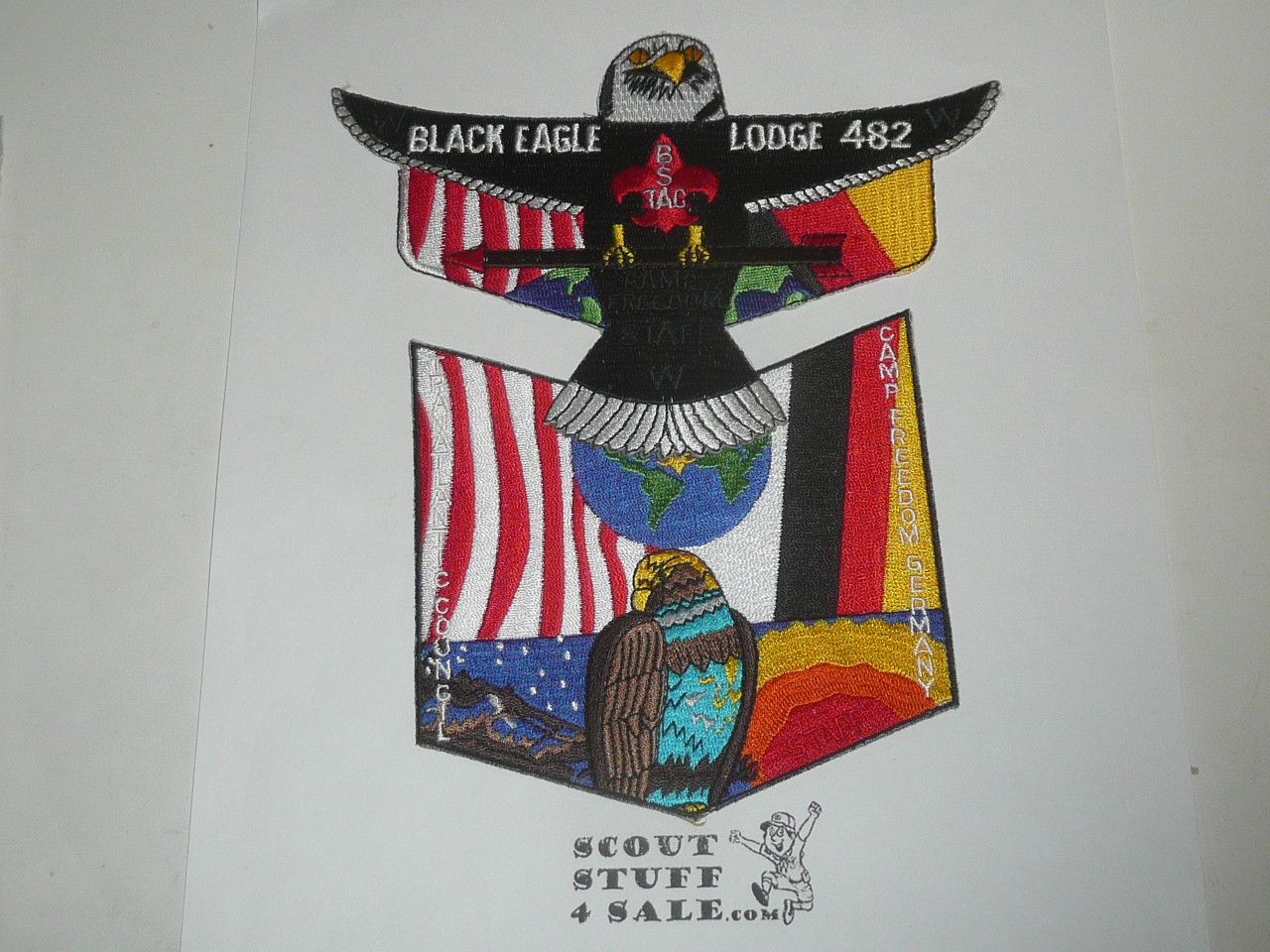 Order of the Arrow Lodge #482 Black Eagle Camp Freedom STAFF 2-piece Flap Patch Set