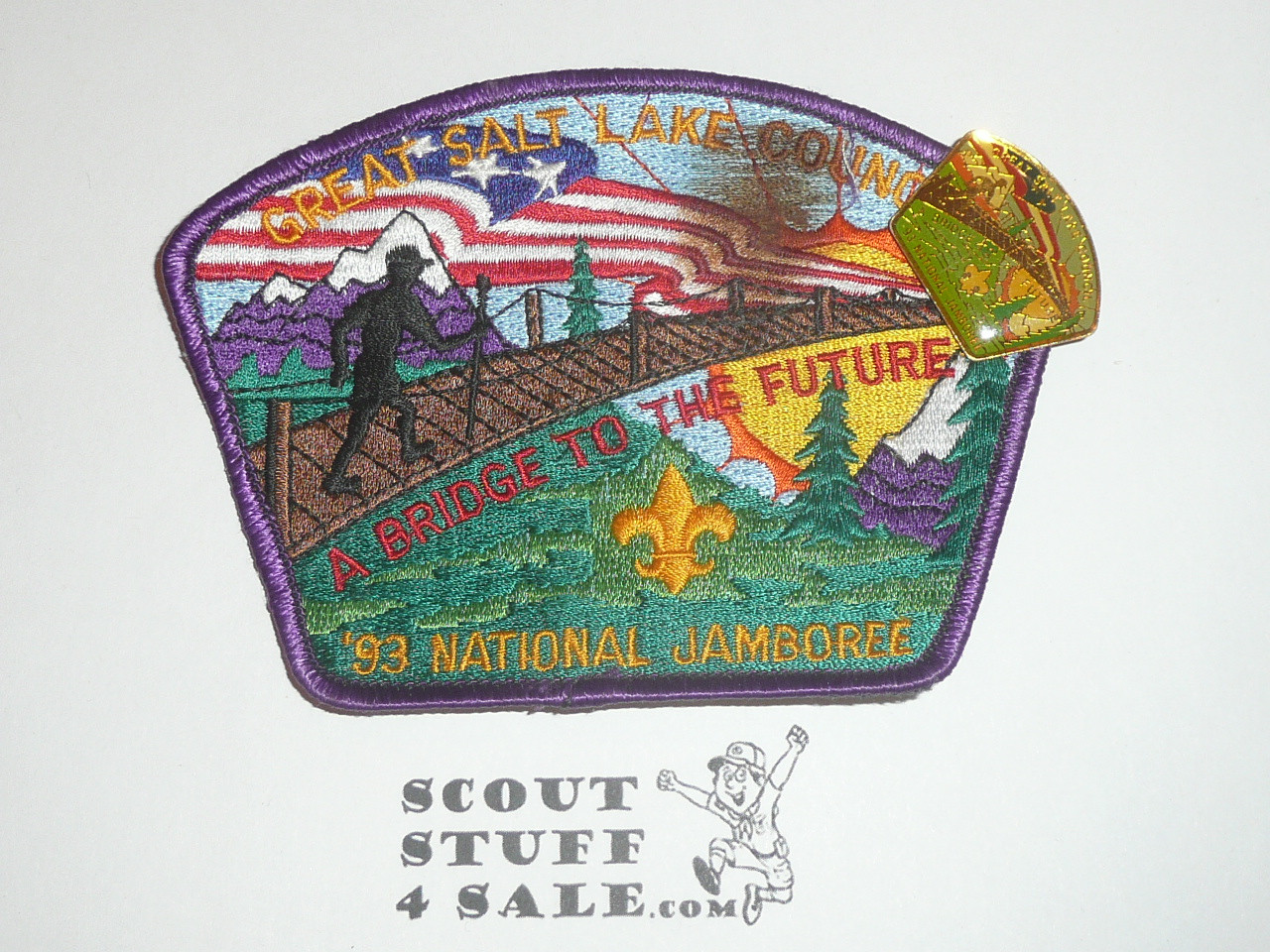 1993 National Jamboree JSP - Great Salt Lake Council, purple bdr with Pin, soiled at top