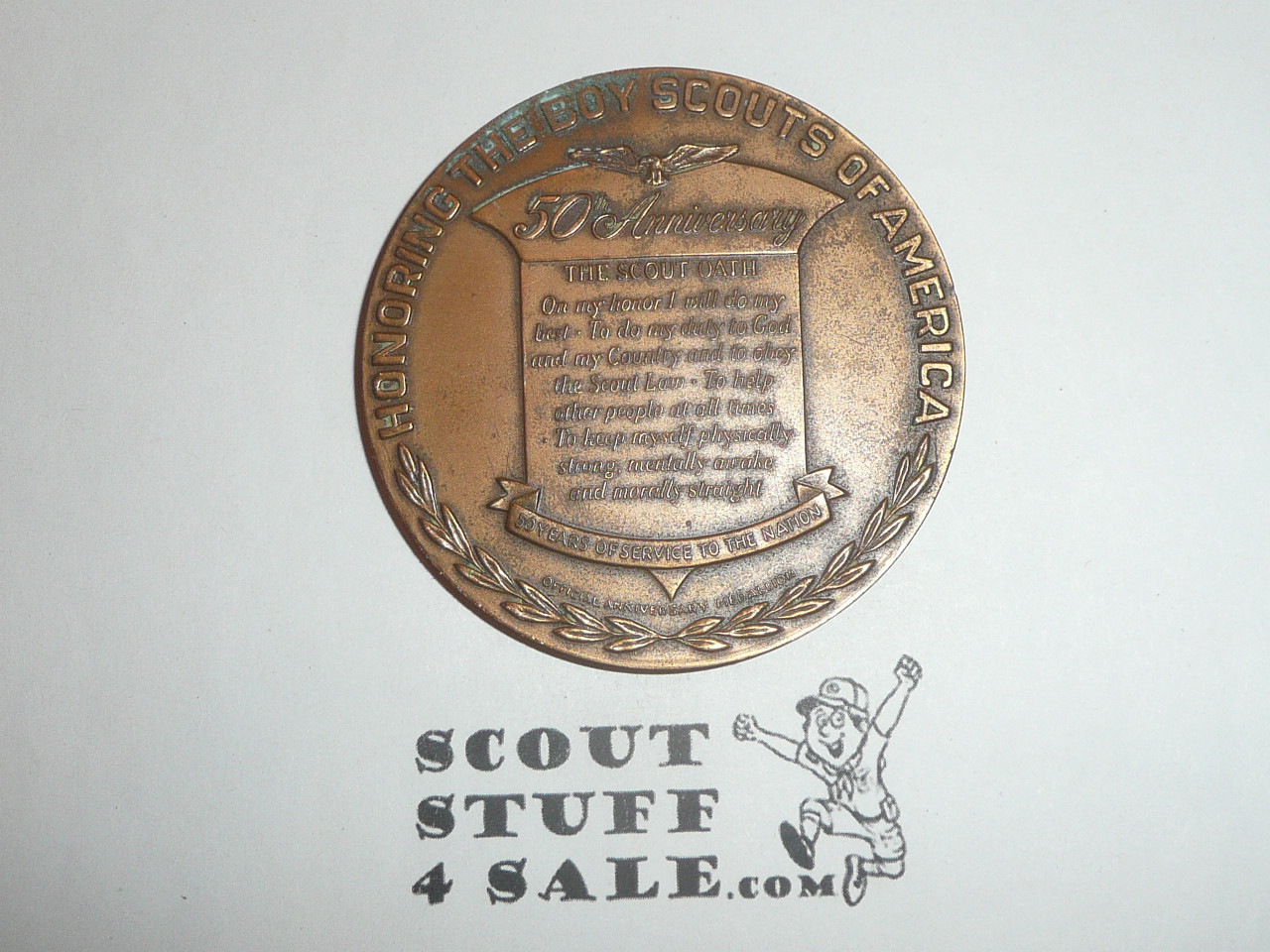 1960 Boy Scout 50th Anniversary Bronze Medallion, 2.75"