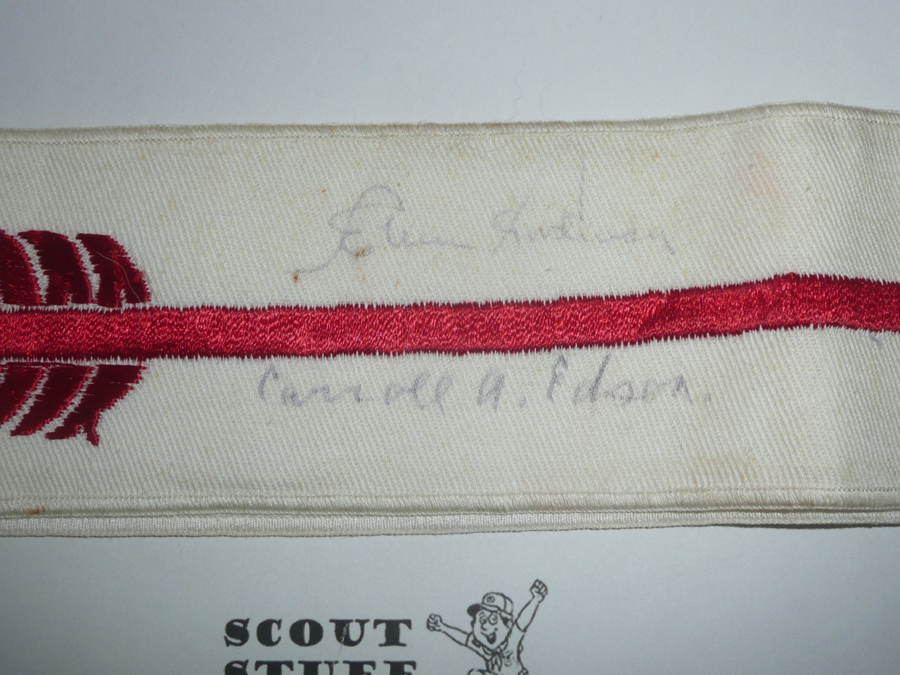 1960's Embroidered On Twill Brotherhood Order of the Arrow Sash, Heavy Twill With Narrow Edge Border, Signed by GOODMAN and EDSON, MINT condition, 26.5"