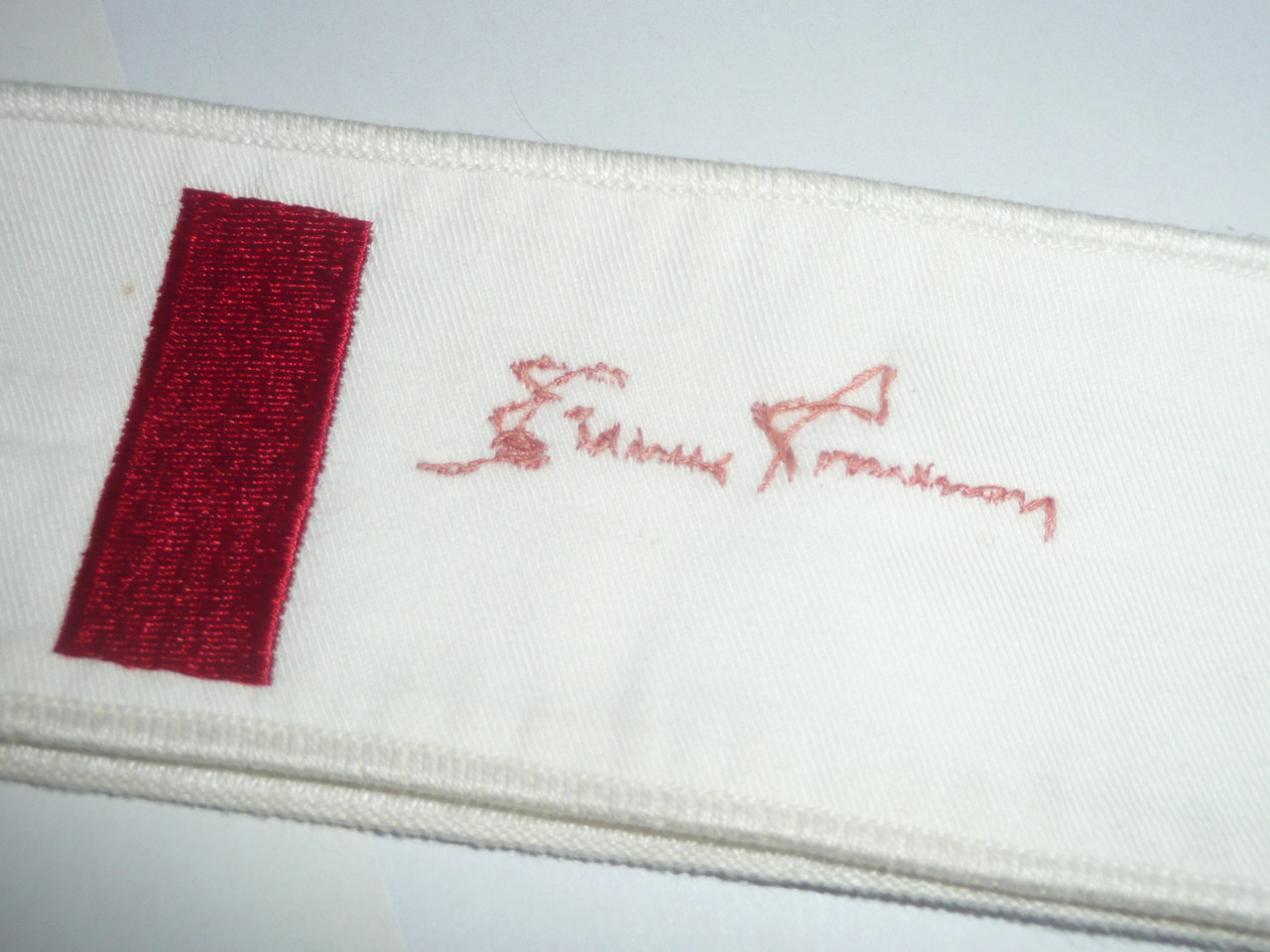 1950's Embroidered On Twill Brotherhood Order of the Arrow Sash, Heavy Twill and Edge Border, Unused, Signed Goodman, signature has been sewn over to preserve