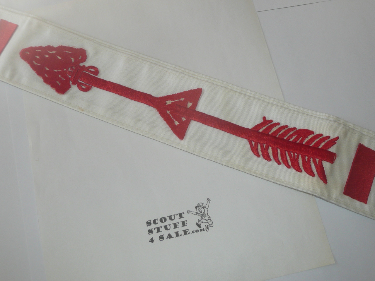 1990's Embroidered On Twill Vigil Order of the Arrow Sash, RARE SHort Run Applique Arrow and Bars, Unused, 31"