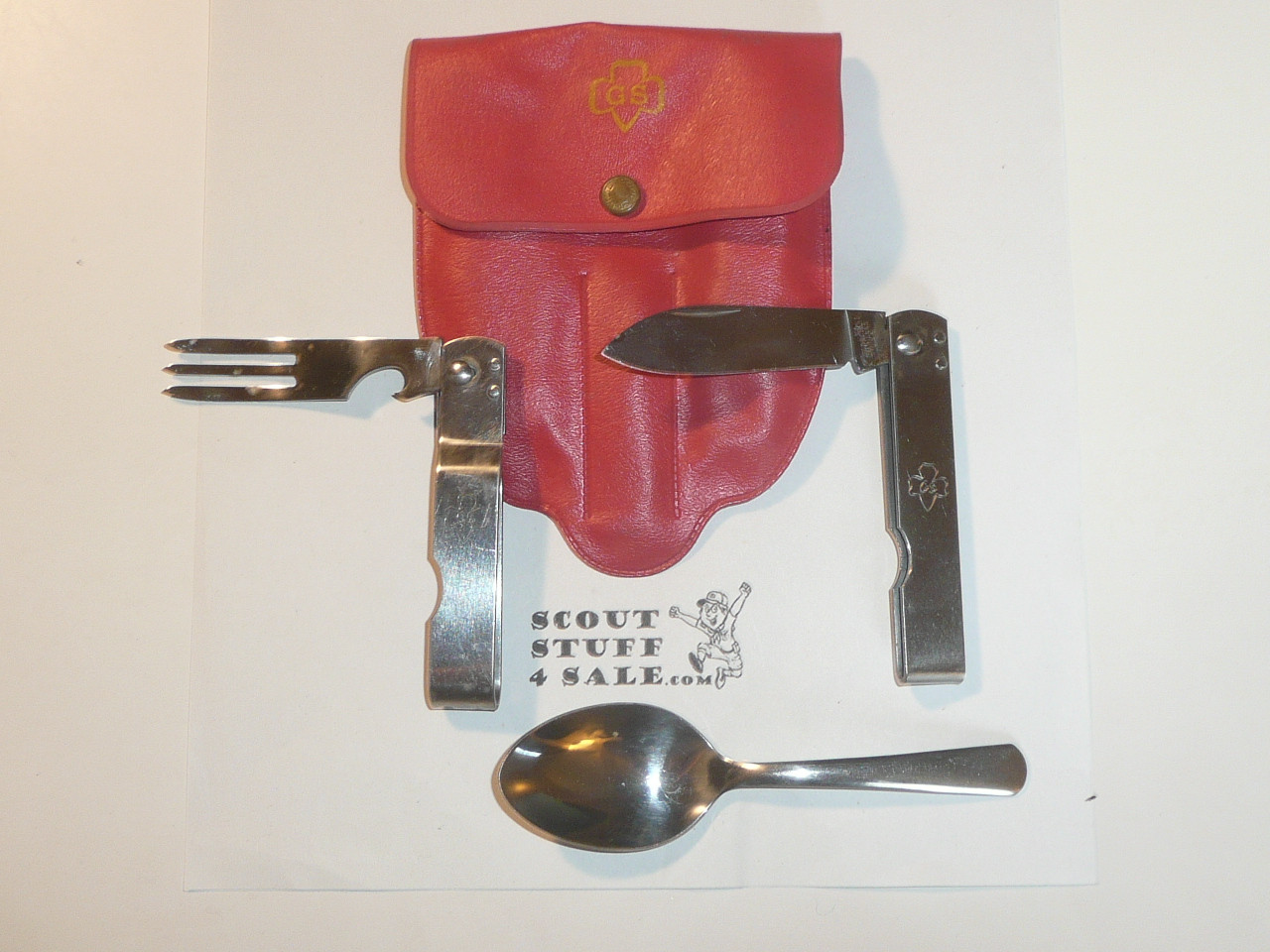 1960's Official Girl Scout Utensil Set, Fork Knife & Spoon with Case, Made By Imperial, With Plastic Case, NEW