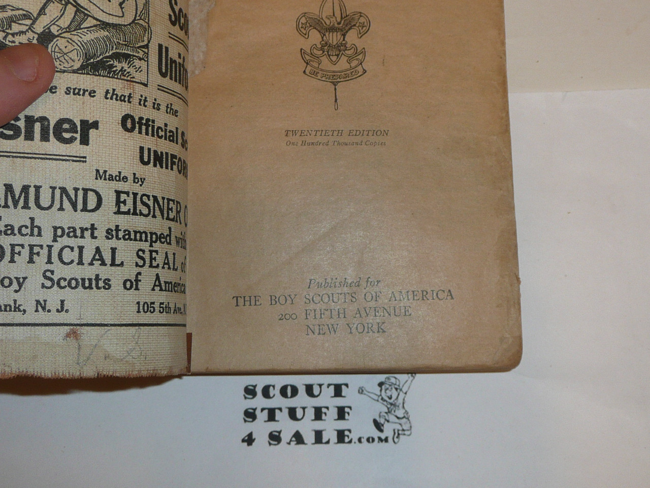1919 Boy Scout Handbook, Second Edition, Twentieth Printing, Taped spine and cover wear