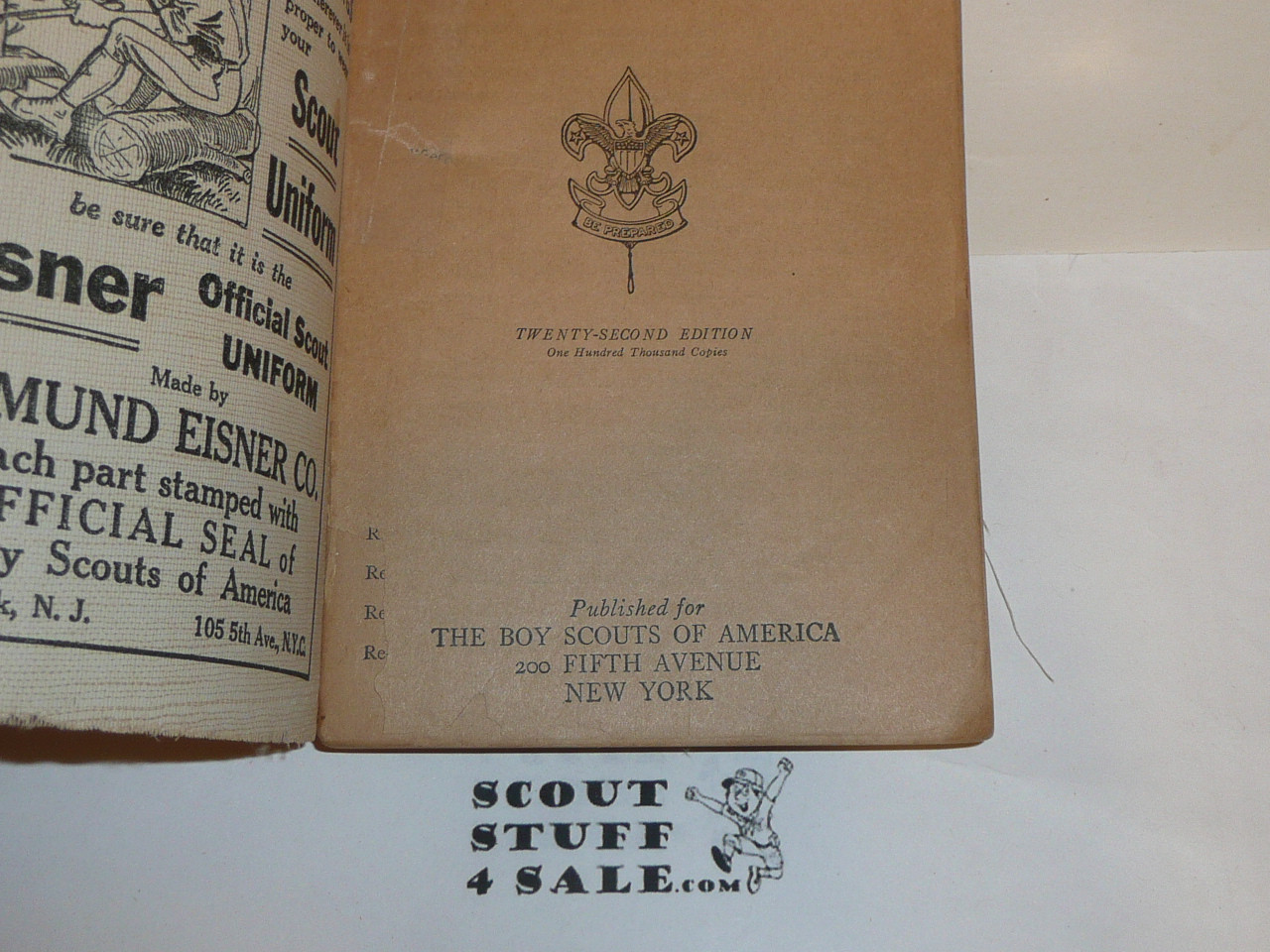 1920 Boy Scout Handbook, Second Edition, Twenty-second Printing, cover almost white, Lite wear to cover and spine