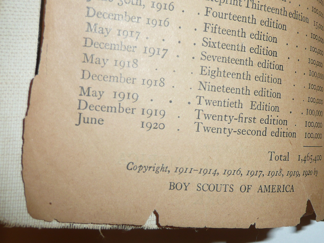 1920 Boy Scout Handbook, Second Edition, Twenty-second Printing, cover almost white, Lite wear to cover and spine
