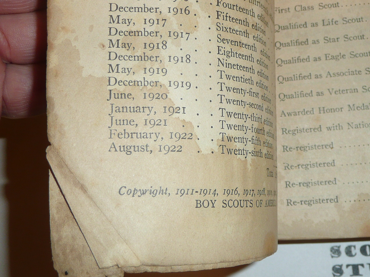 1922 Boy Scout Handbook, Second Edition, Twenty-sixth Printing, considerable cover and spine wear