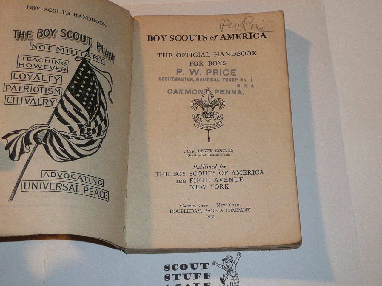 1915 Boy Scout Handbook, Second Edition, Thirteenth Printing, Lite Cover and spine wear