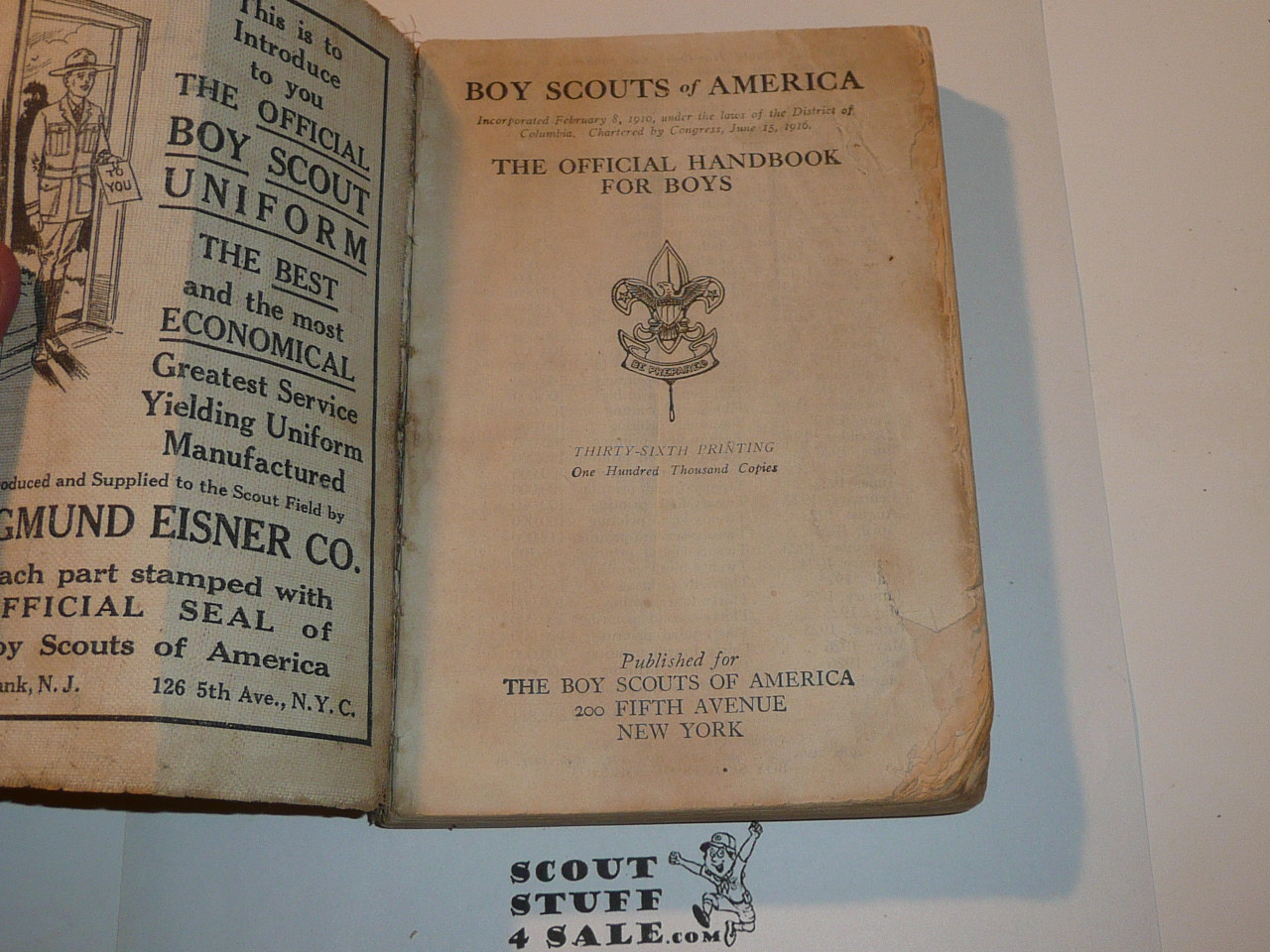 1927 Boy Scout Handbook, Second Edition, Thirty-sixth Printing, wear to spine and cover #2