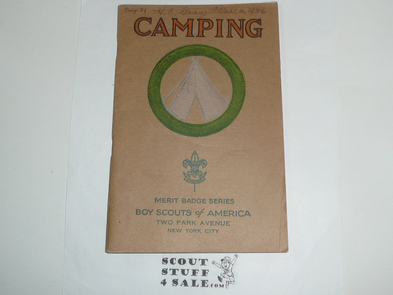 Camping Merit Badge Pamphlet, Type 3, Tan Cover, 12-30 Printing