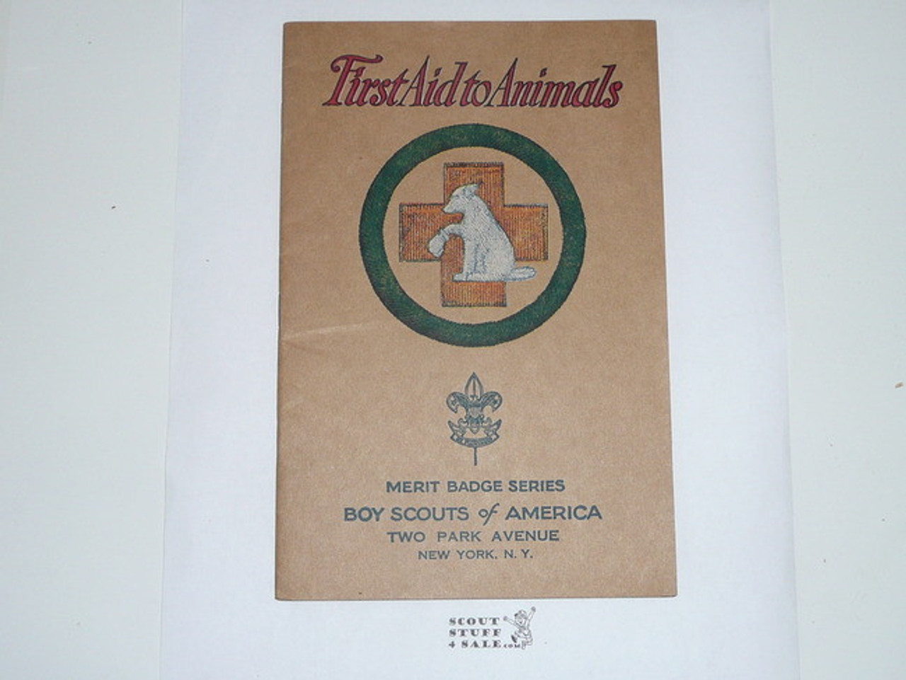 First Aid to Animals Merit Badge Pamphlet, Type 3, Tan Cover, 6-35 Printing