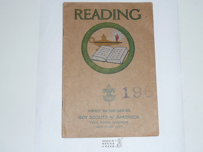 Reading Merit Badge Pamphlet, Type 3, Tan Cover, 2-36 Printing