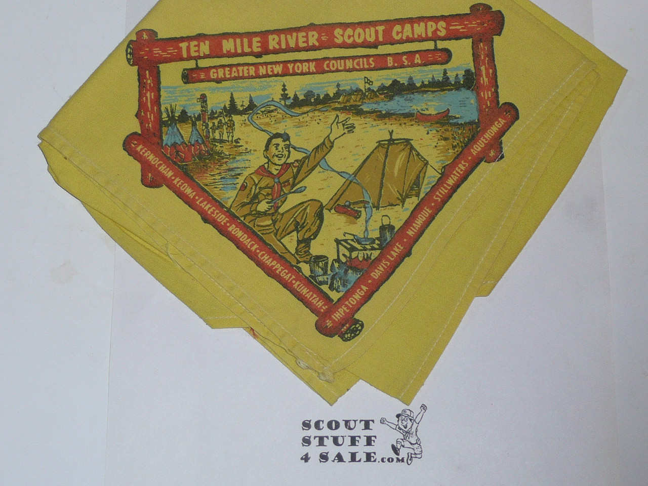 Ten Mile RIver Scout Camp Neckerchief, Greater New York Council, yellow, lite use