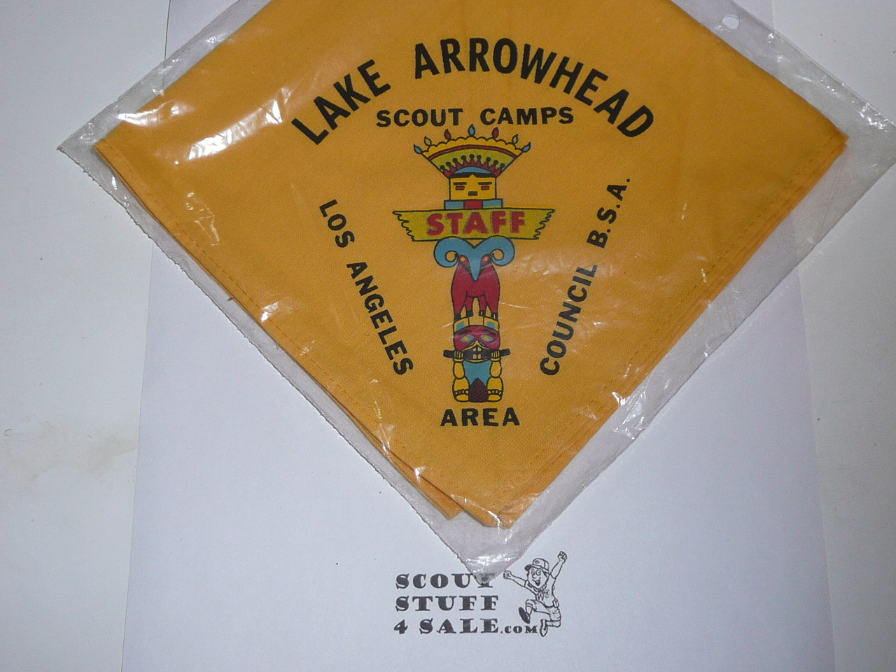 Lake Arrowhead Scout Camps, STAFF Neckerchief, Gold, 1960's