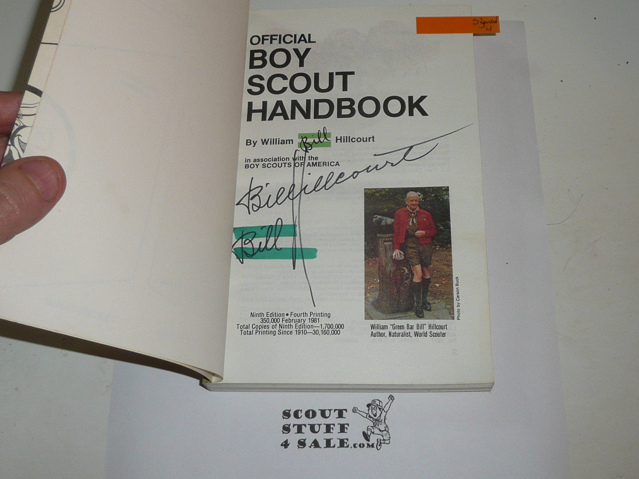 1981 Boy Scout Handbook, Ninth Edition, Fourth Printing, MINT condition, Signed by Green Bar Bill Hillcourt, Last Norman Rockwell Cover #3