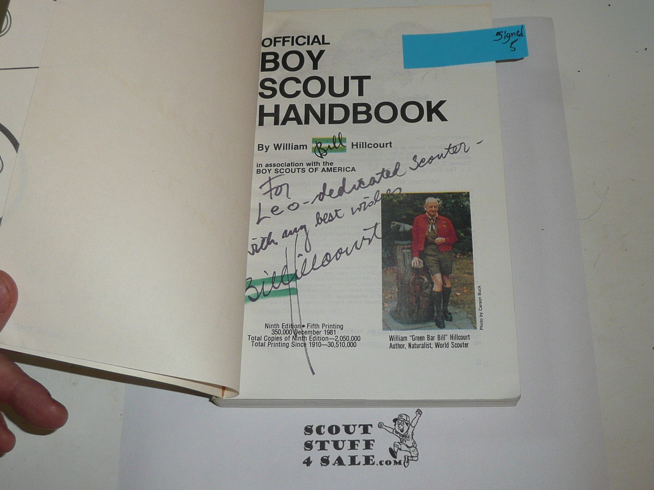 1981 Boy Scout Handbook, Ninth Edition, Fifth Printing, MINT condition, Signed by Green Bar Bill Hillcourt, Last Norman Rockwell Cover