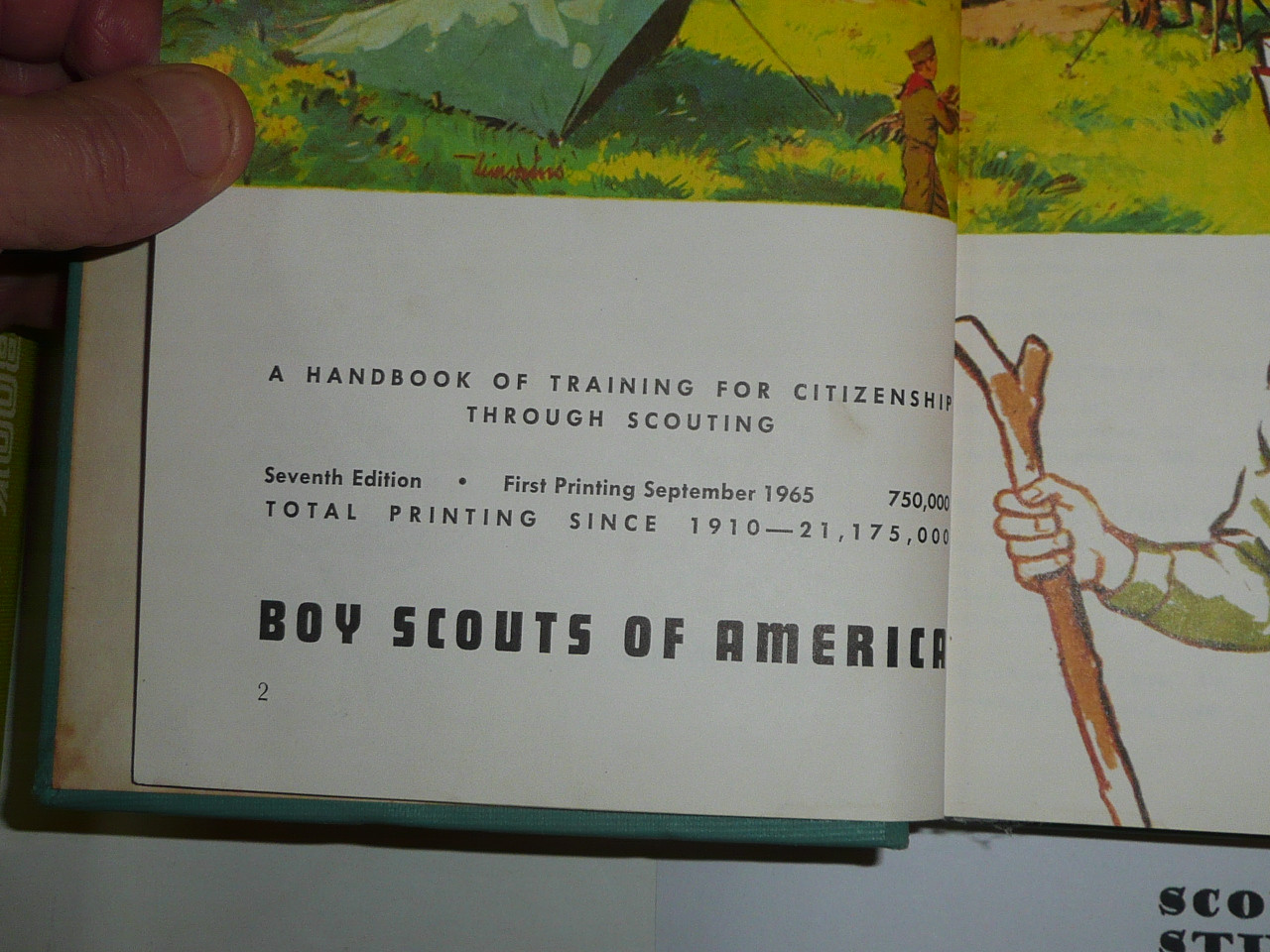 1965 Boy Scout Handbook, Seventh Edition, First Printing, Hardbound Printing, MINT condition, Don Lupo Cover, blue