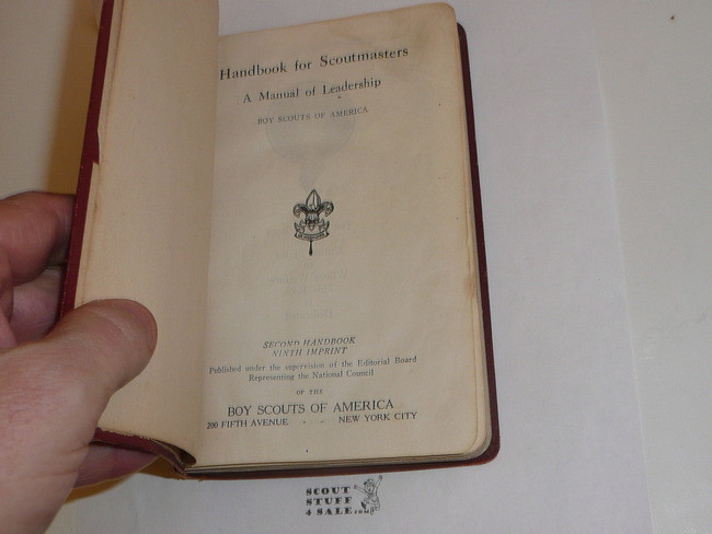 1926 Handbook For Scoutmasters, Second Edition, Ninth Printing, Mint Condition, Maroon color cover