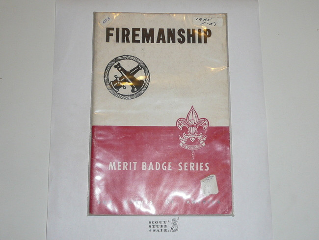 Firemanship Merit Badge Pamphlet, Type 5, Red/Wht Cover, 8-49 Printing