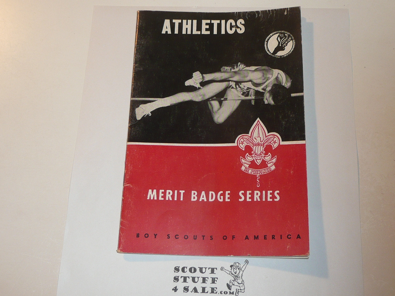 Athletics Merit Badge Pamphlet, Type 6, Picture Top Red Bottom Cover,  10-65 Printing